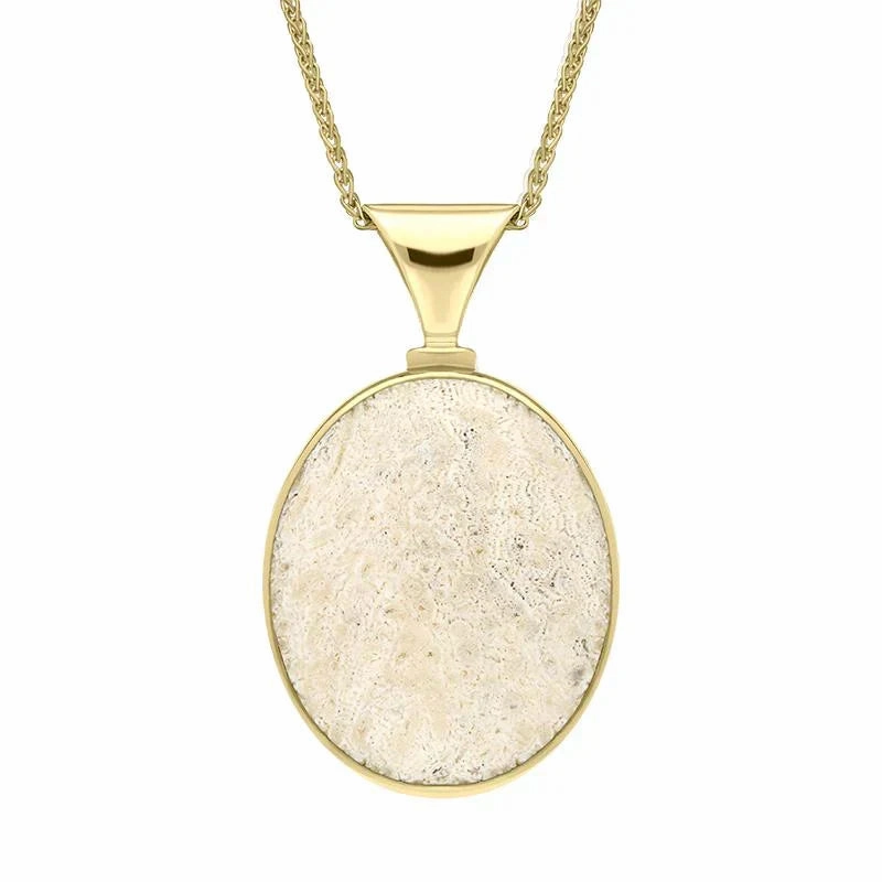 9ct Yellow Gold Coquina Larimar Meduim Heavy Double Sided Fob Necklace
