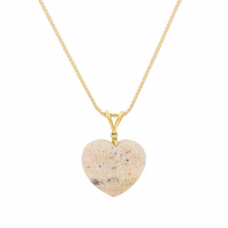 9ct Yellow Gold Coquina Medium Heart Split Bail Pendant Necklace