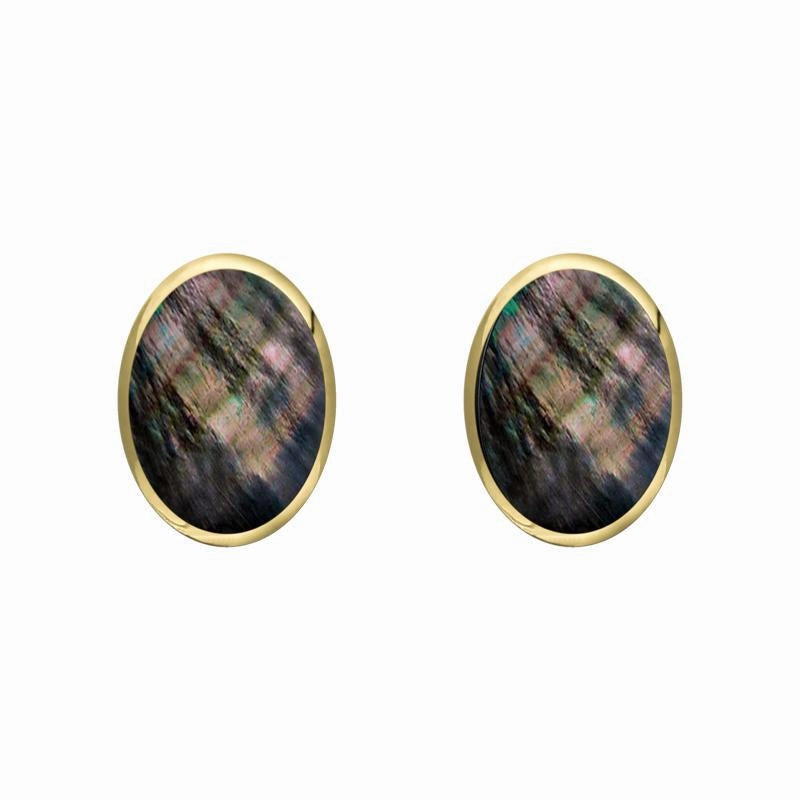 9ct Yellow Gold Dark Mother of Pearl 7 x 5mm Classic Small Oval Stud Earrings