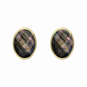 9ct Yellow Gold Dark Mother of Pearl 7 x 5mm Classic Small Oval Stud Earrings