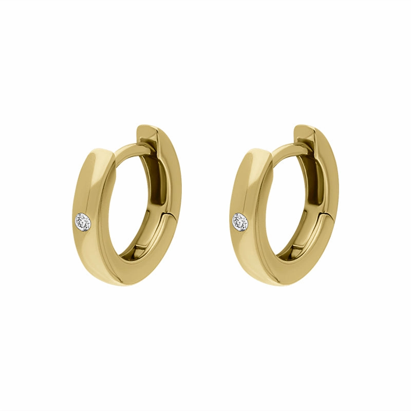 9ct Yellow Gold Diamond 11mm Round Domed Hoop Earrings