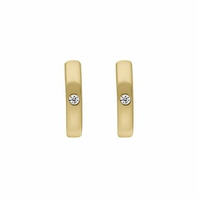9ct Yellow Gold Diamond 11mm Round Domed Hoop Earrings