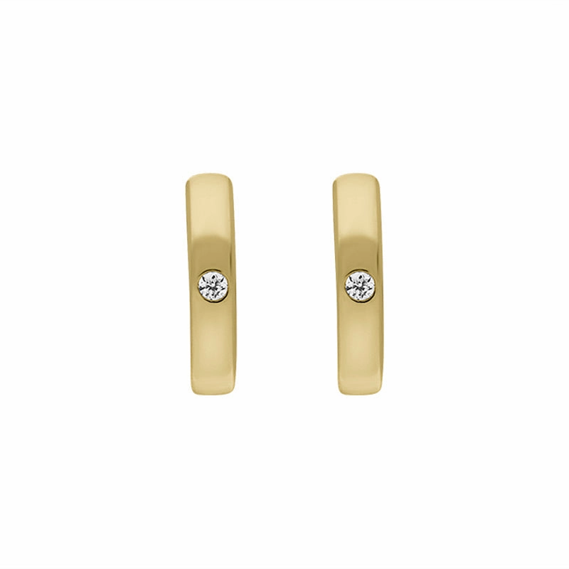 9ct Yellow Gold Diamond 11mm Round Domed Hoop Earrings