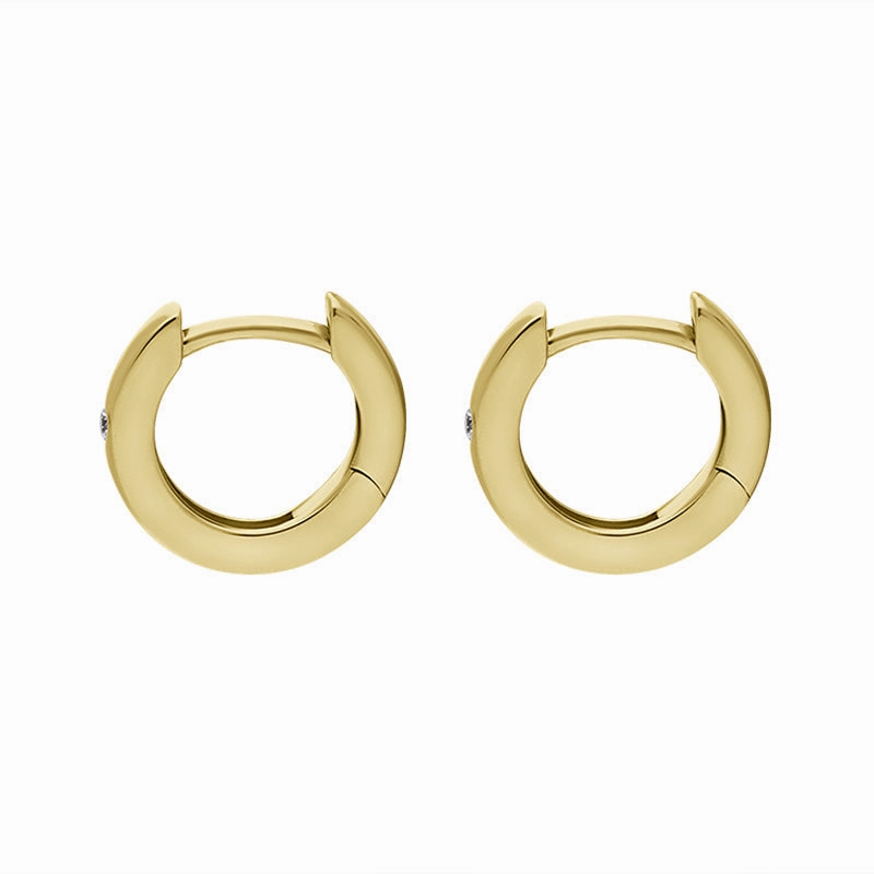 9ct Yellow Gold Diamond 11mm Round Domed Hoop Earrings