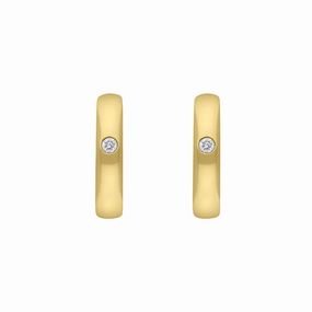 9ct Yellow Gold Diamond 13mm Round Domed Hoop Earrings