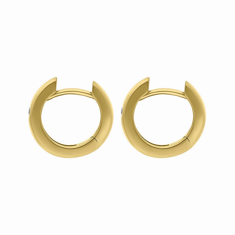 9ct Yellow Gold Diamond 13mm Round Domed Hoop Earrings