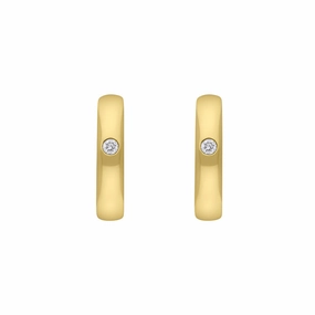 9ct Yellow Gold Diamond 13mm Round Domed Hoop Earrings