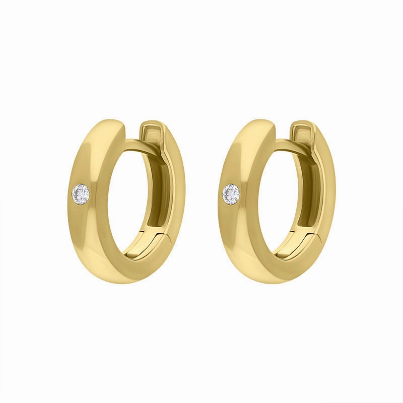 9ct Yellow Gold Diamond 13mm Round Domed Hoop Earrings