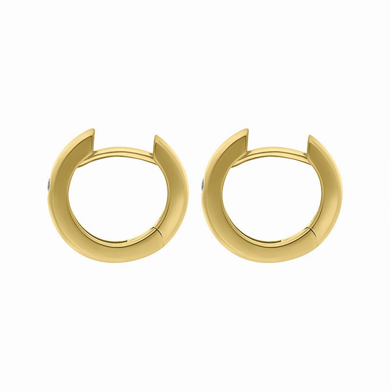 9ct Yellow Gold Diamond 13mm Round Domed Hoop Earrings