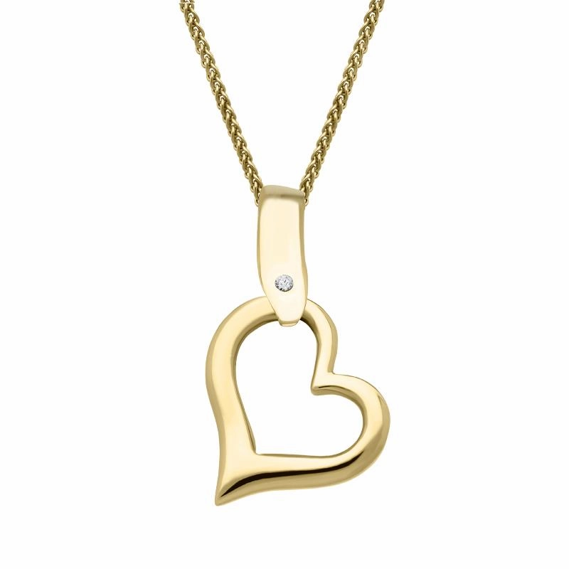 9ct Yellow Gold Diamond Open Heart Necklace