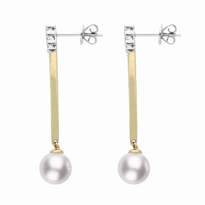 9ct Yellow Gold Diamond Pearl Drop Earrings