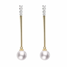 9ct Yellow Gold Diamond Pearl Drop Earrings