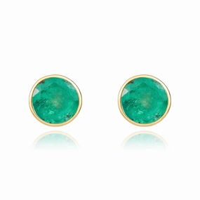 9ct Yellow Gold Emerald 5mm Round Rub Over Set Stud Earrings