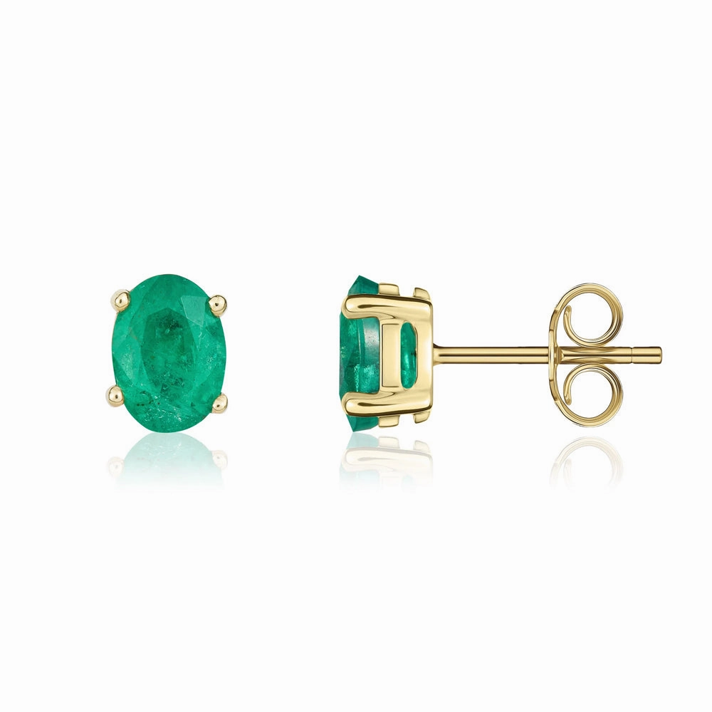 9ct Yellow Gold Emerald 7x5mm Oval Claw Set Stud Earrings
