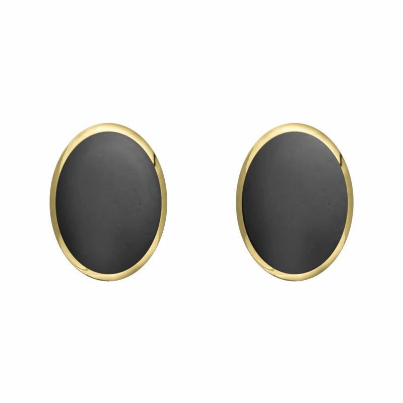 9ct Yellow Gold Hematite 8 x 6mm Classic Medium Oval Stud Earrings