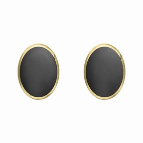 9ct Yellow Gold Hematite 8 x 6mm Classic Medium Oval Stud Earrings