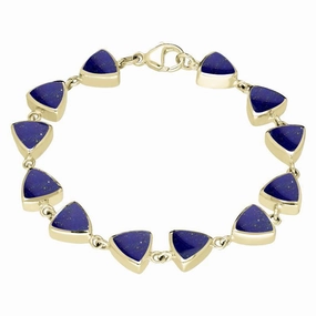 9ct Yellow Gold Lapis Lazuli Curved Triangle Bracelet