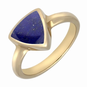 9ct Yellow Gold Lapis Lazuli Curved Triangle Ring