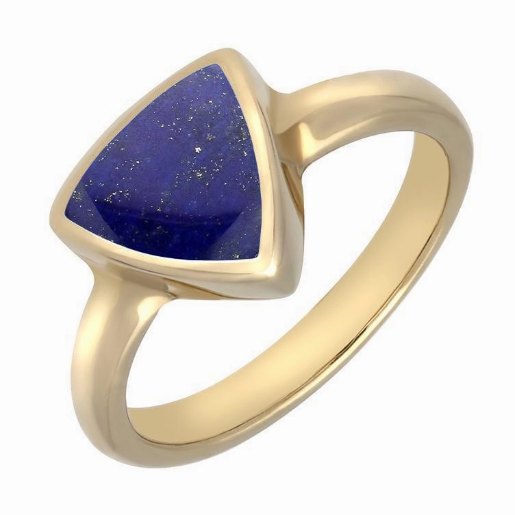 9ct Yellow Gold Lapis Lazuli Curved Triangle Ring