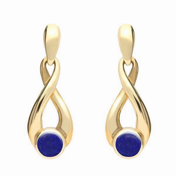 9ct Yellow Gold Lapis Lazuli Eternity Loop Drop Earrings