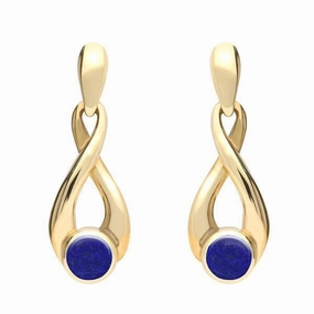 9ct Yellow Gold Lapis Lazuli Eternity Loop Drop Earrings