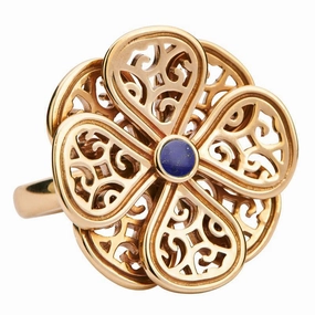 9ct Yellow Gold Lapis Lazuli Flore Eight Petal Flower Ring