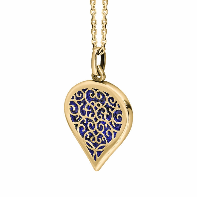 9ct Yellow Gold Lapis Lazuli Flore Filigree Medium Heart Necklace