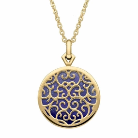 9ct Yellow Gold Lapis Lazuli Flore Filigree Necklace