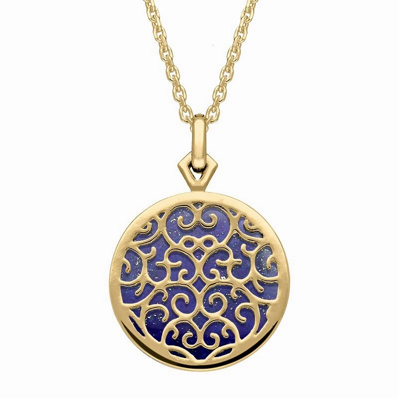 9ct Yellow Gold Lapis Lazuli Flore Filigree Necklace