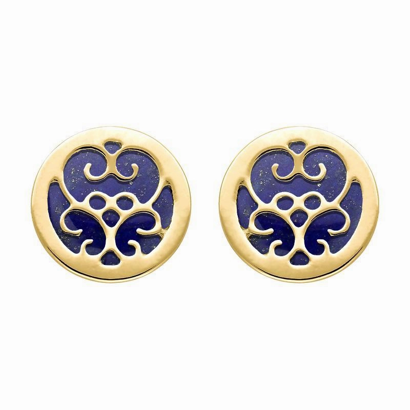 9ct Yellow Gold Lapis Lazuli Flore Filigree Stud Earrings