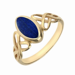 9ct Yellow Gold Lapis Lazuli Marquise Celtic Ring