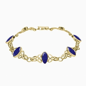 9ct Yellow Gold Lapis Lazuli Marquise Shaped Celtic Bracelet