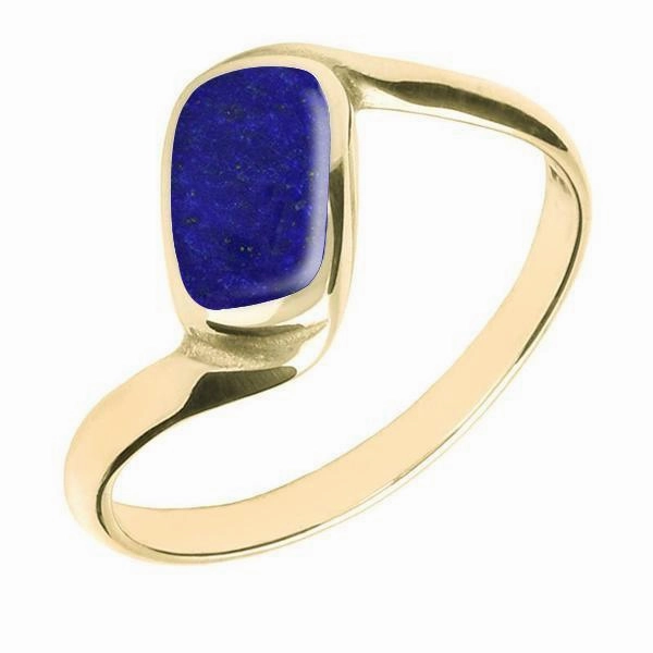 9ct Yellow Gold Lapis Lazuli Oblong Twist Ring
