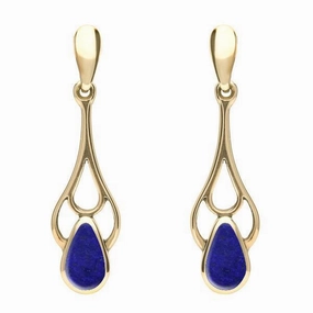 9ct Yellow Gold Lapis Lazuli Pear Spoon Earrings