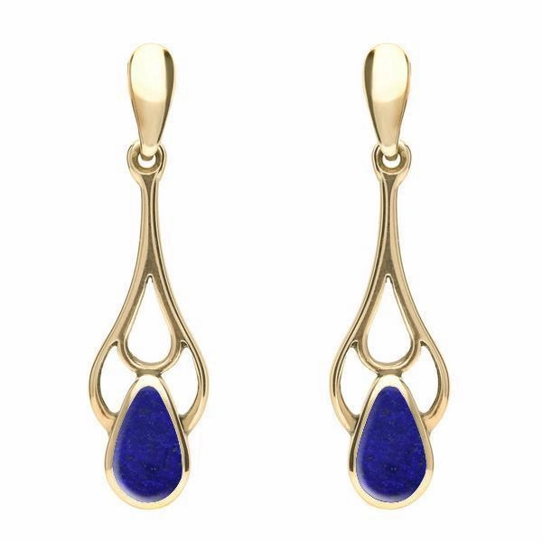 9ct Yellow Gold Lapis Lazuli Pear Spoon Earrings