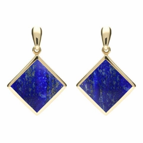 9ct Yellow Gold Lapis Lazuli Rhombus Drop Earrings