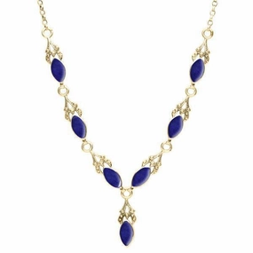 9ct Yellow Gold Lapis Lazuli Seven Stone Marquise Necklace