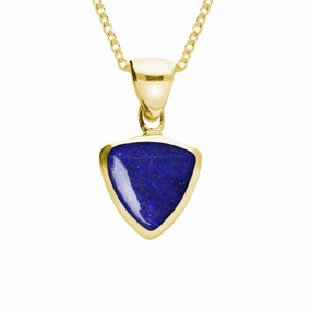 9ct Yellow Gold Lapis Lazuli Small Curved Triangle Necklace
