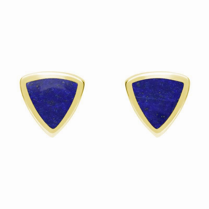 9ct Yellow Gold Lapis Lazuli Small Curved Triangle Stud Earrings