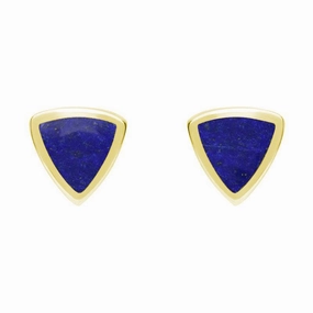 9ct Yellow Gold Lapis Lazuli Small Curved Triangle Stud Earrings