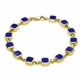 9ct Yellow Gold Lapis Lazuli Square Cushion Bracelet