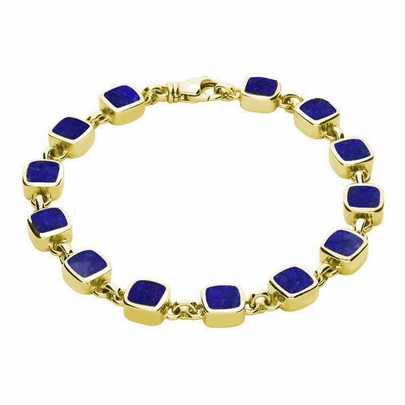 9ct Yellow Gold Lapis Lazuli Square Cushion Bracelet