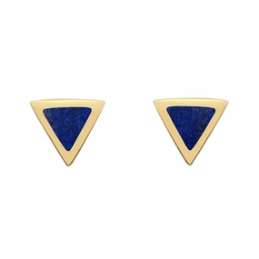 9ct Yellow Gold Lapis Lazuli Tiny Triangle Stud Earrings