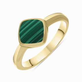 9ct Yellow Gold Malachite Cushion Ring