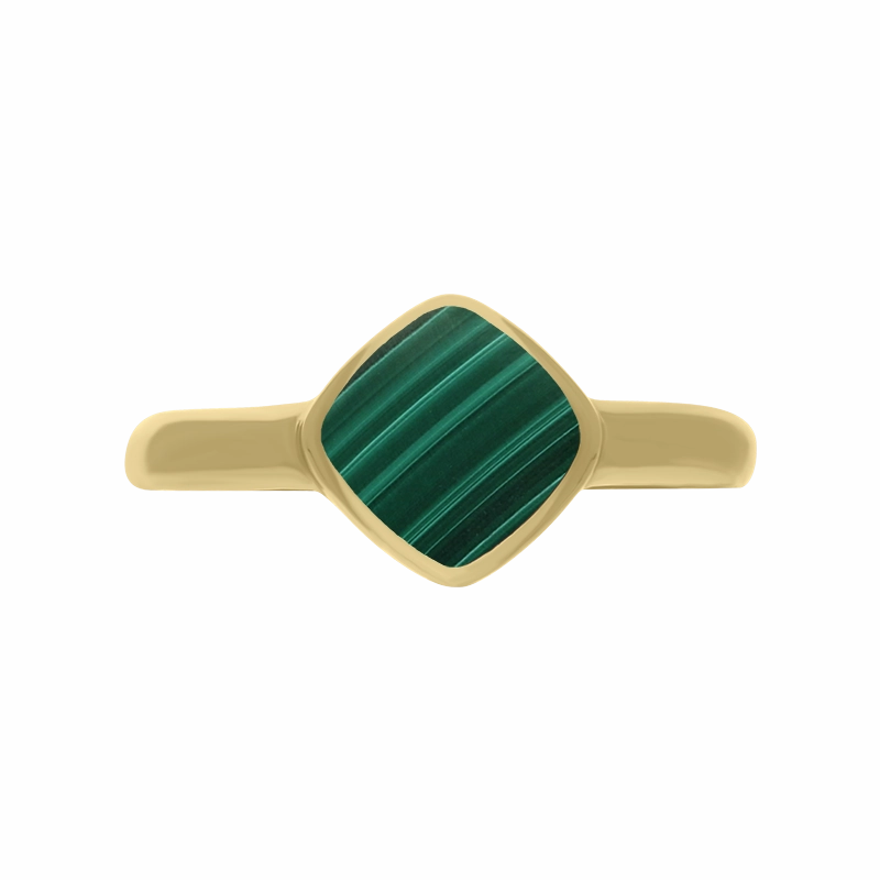 9ct Yellow Gold Malachite Cushion Ring