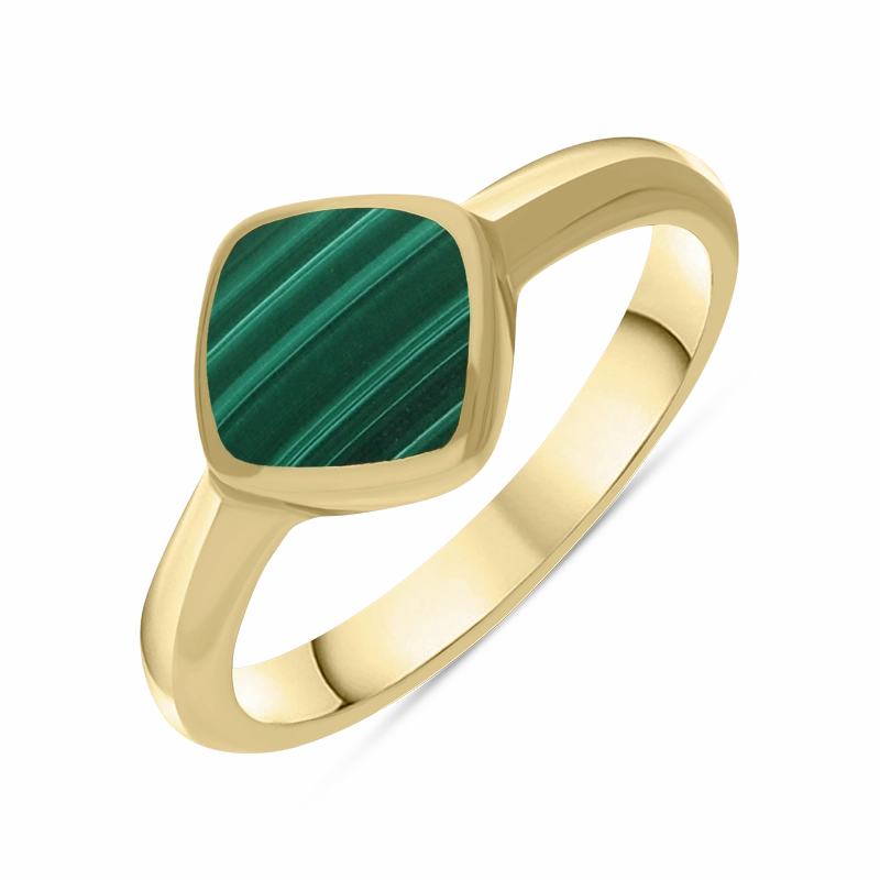 9ct Yellow Gold Malachite Cushion Ring