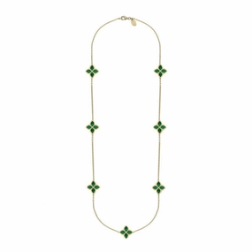 9ct Yellow Gold Malachite Eden Long Marquise Flower Necklace