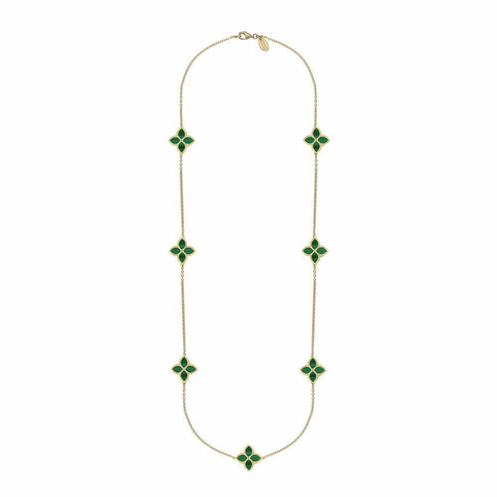9ct Yellow Gold Malachite Eden Long Marquise Flower Necklace