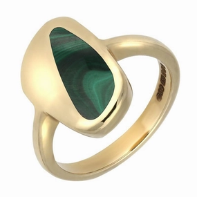 9ct Yellow Gold Malachite Freeform Shaped Ring D