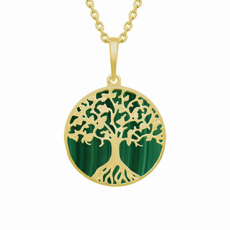 9ct Yellow Gold Malachite Round Tree of Life Necklace